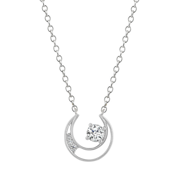 Crescent White Sapphire and Diamond Pendant (18 in)