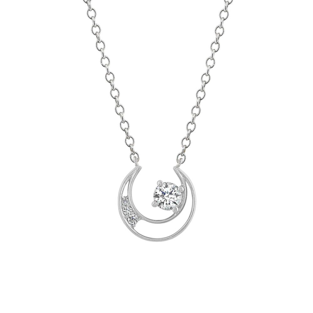Crescent White Sapphire and Diamond Pendant (18'')