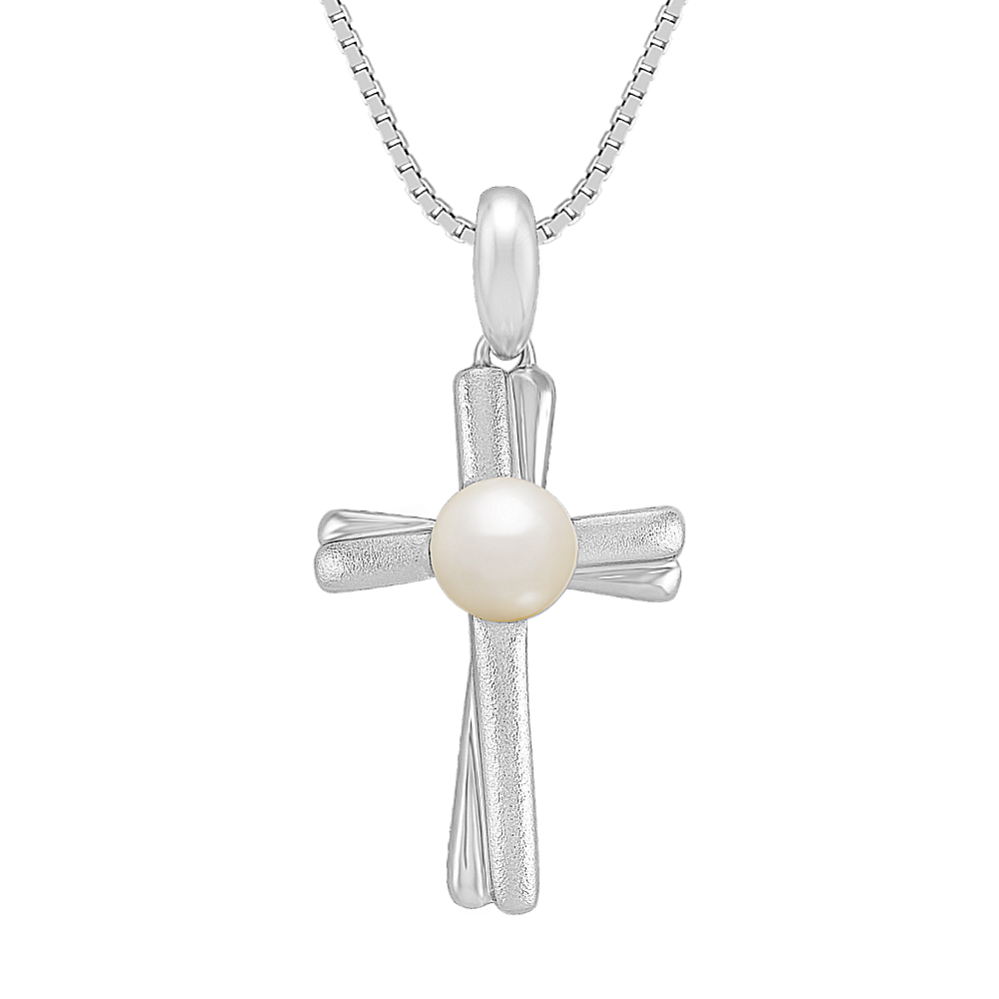 Freshwater Cultured Pearl Cross Pendant (18 in)