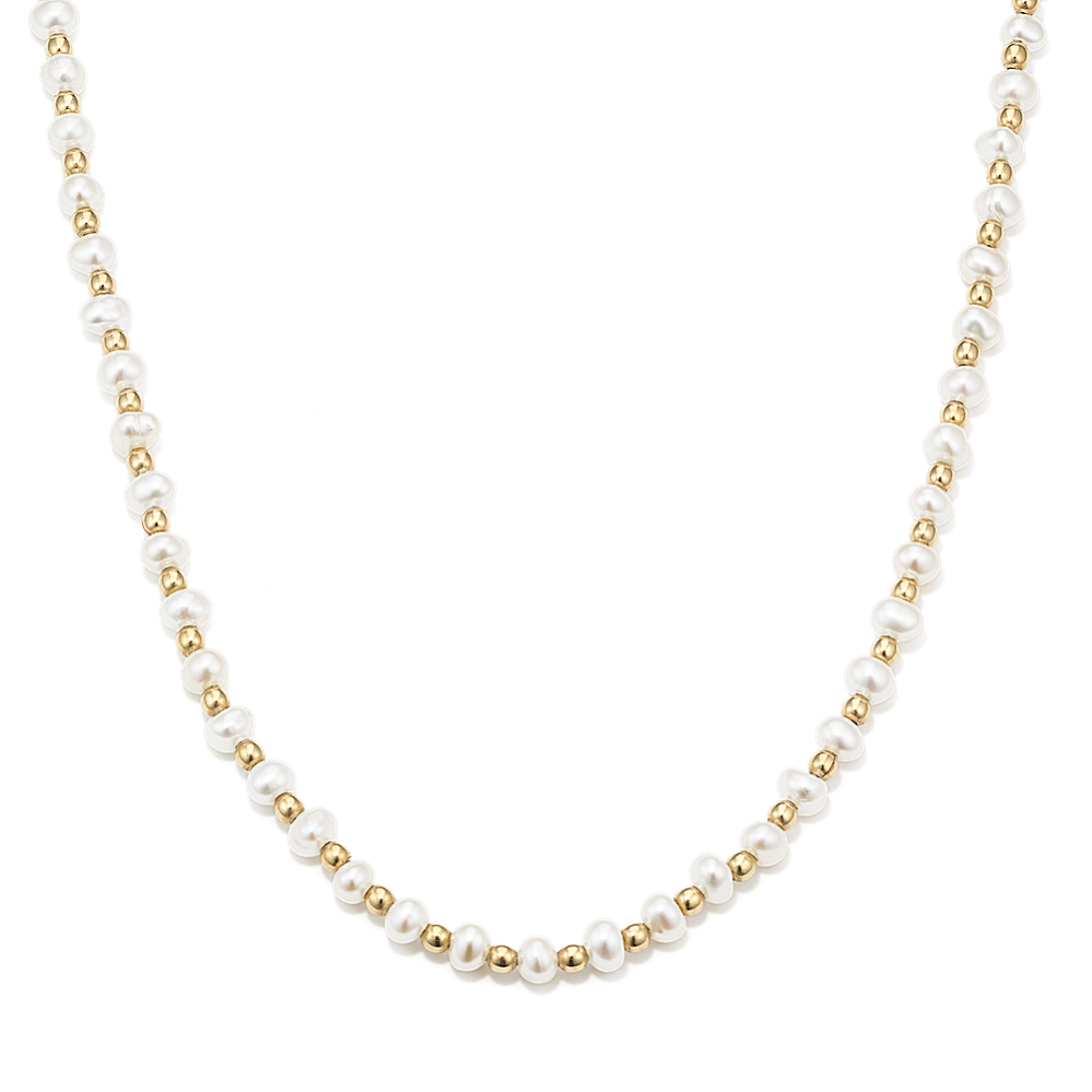 Cultured Freshwater Pearl & 14K Gold Bead Necklace