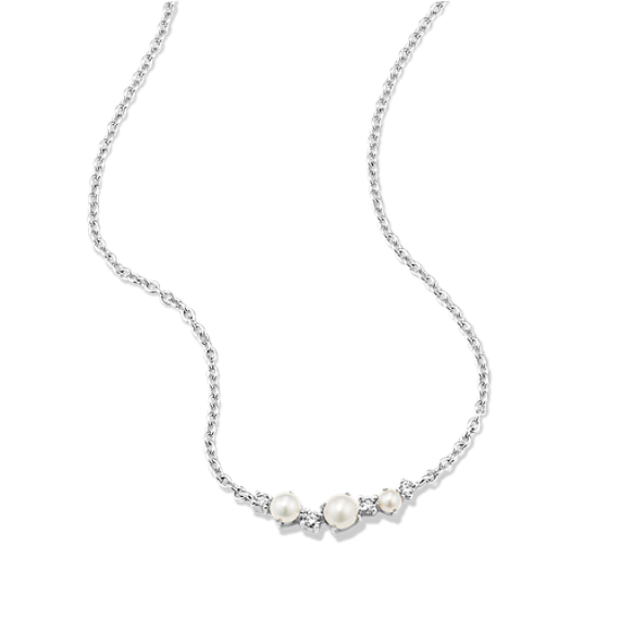Cultured Pearl & Diamond Cluster Necklace