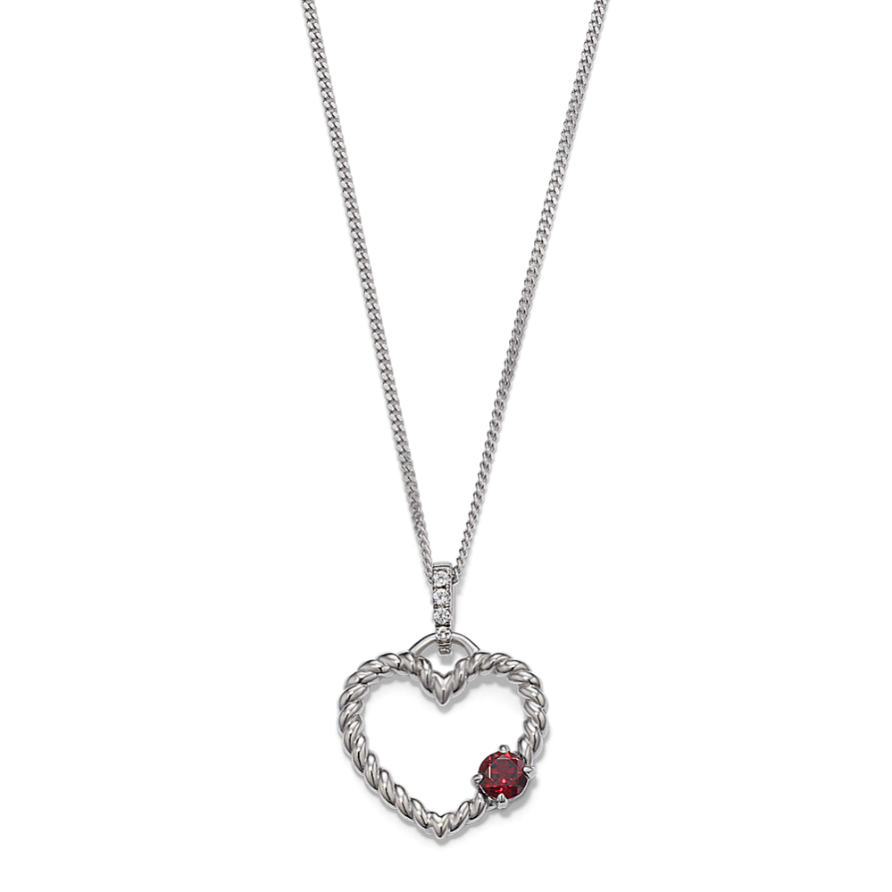 Cupid Garnet Heart Pendant in Sterling Silver (22'')