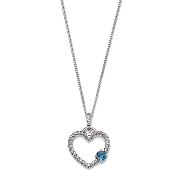 Cupid London Blue Topaz Heart Pendant in Sterling Silver (22'')