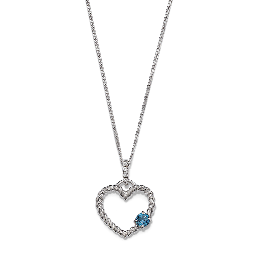 Cupid London Blue Topaz Heart Pendant in Sterling Silver (22 in)
