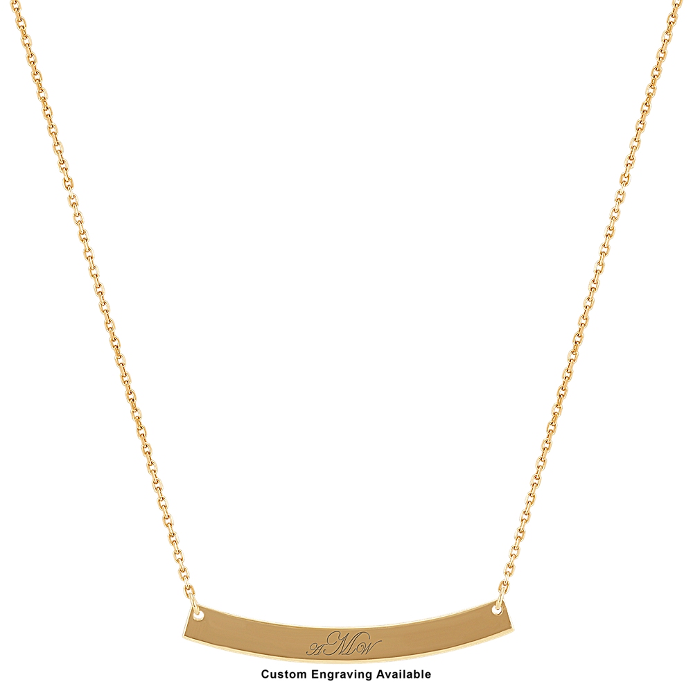 14K Yellow Gold Engraved Bar Necklace