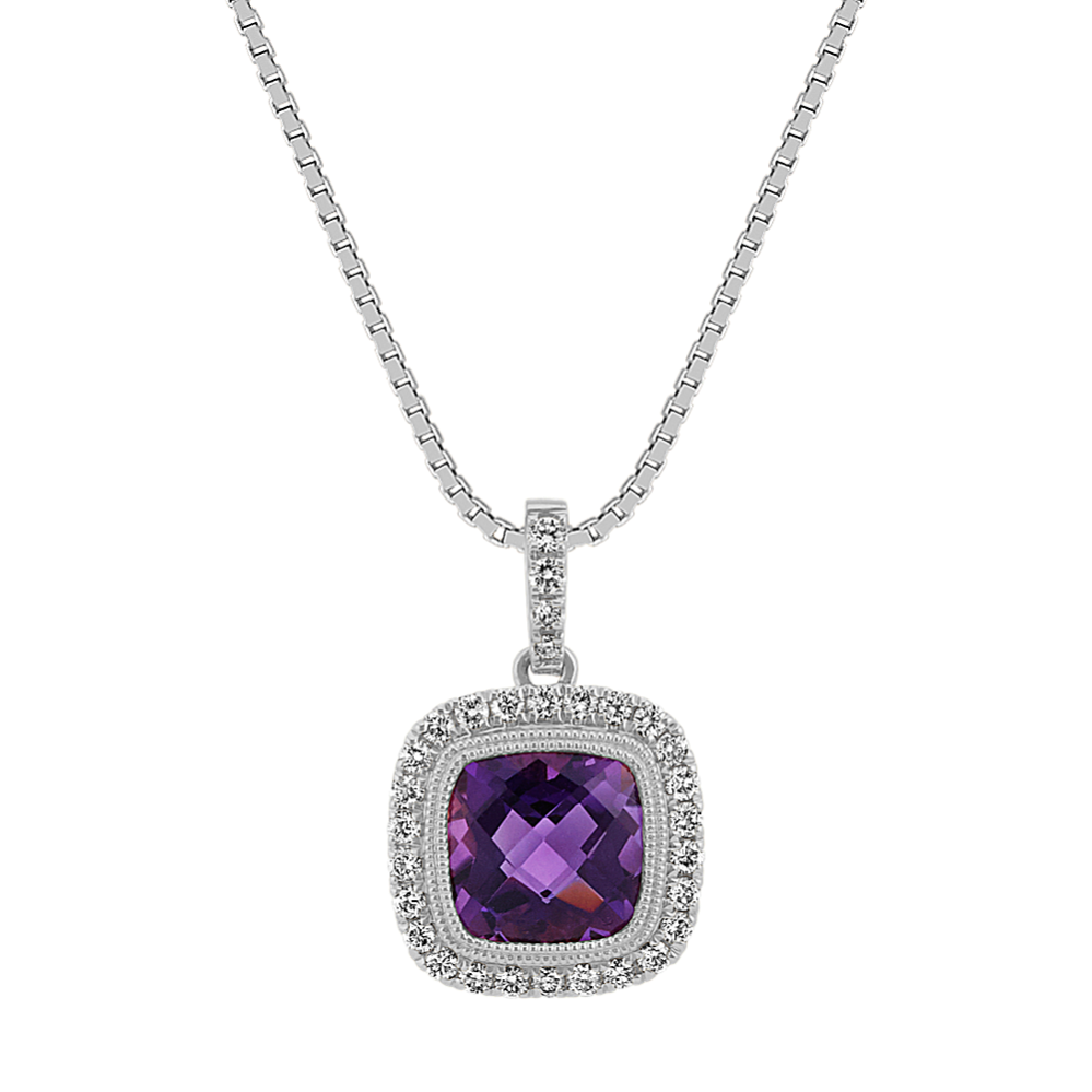 Cushion-Cut Amethyst and Diamond Pendant (18'')