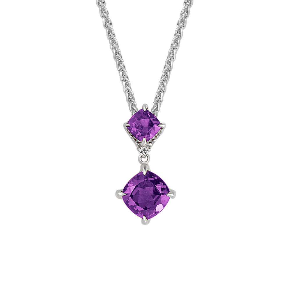 Vida Natural Amethyst and Natural Diamond Pendant in Sterling Silver (20 in)