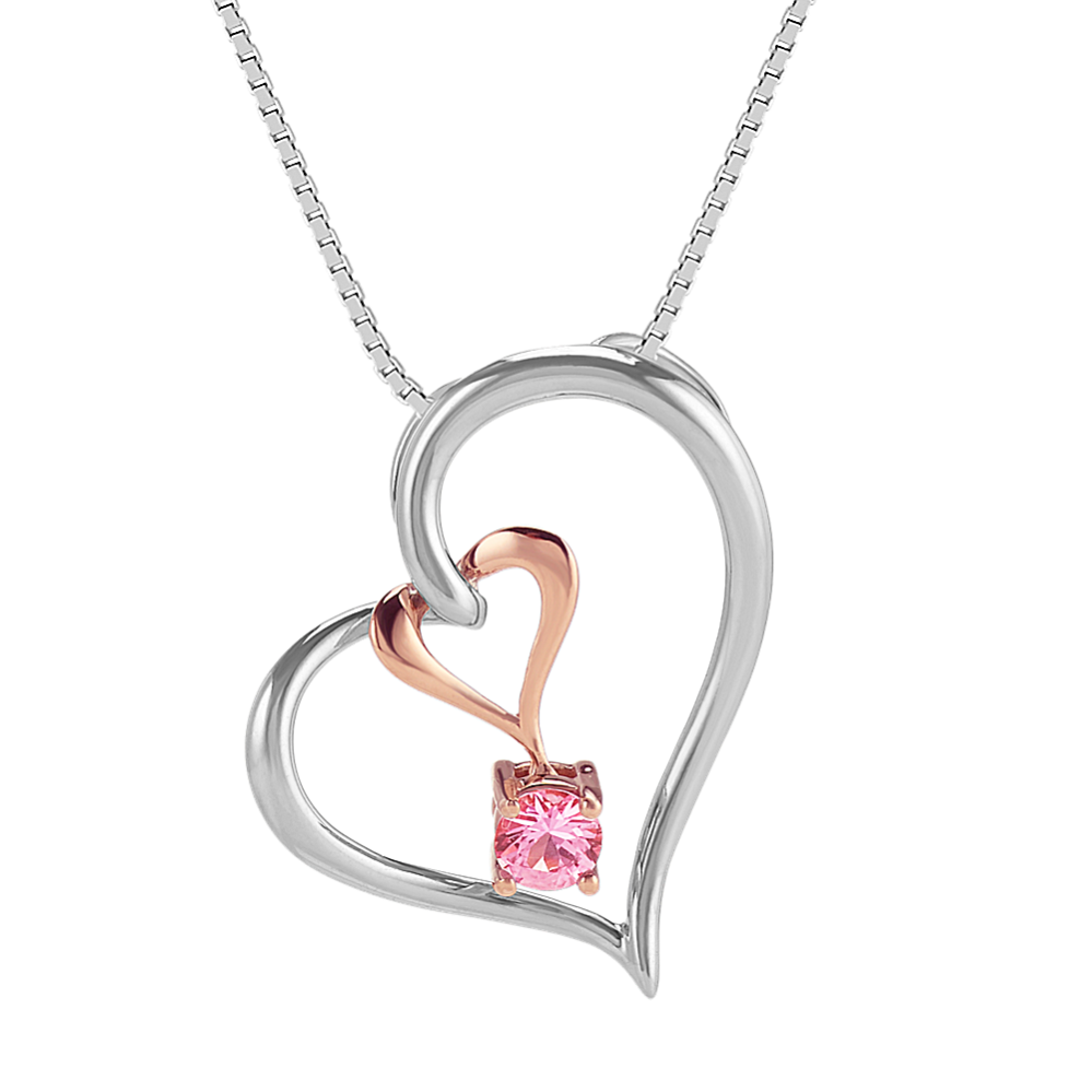 Dancer Pink Sapphire Double Heart Pendant in Sterling Silver (20 in)