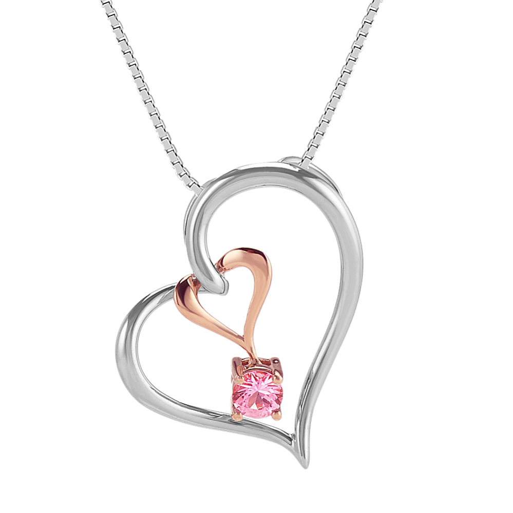 Dancer Pink Sapphire Double Heart Pendant in Sterling Silver (20'')