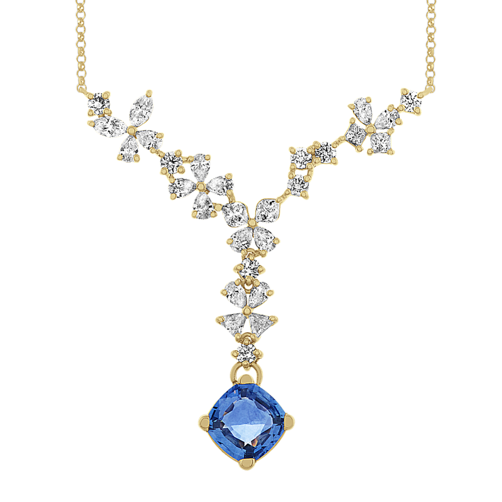 Dangle Diamond and Sapphire Pendant (18 in)