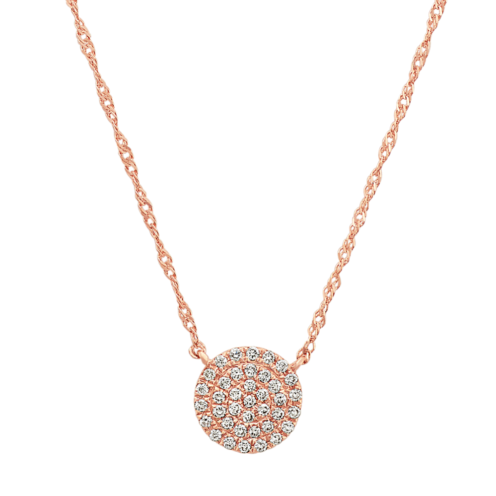 Diamond Circle Cluster Necklace in 14k Rose Gold (18 in)