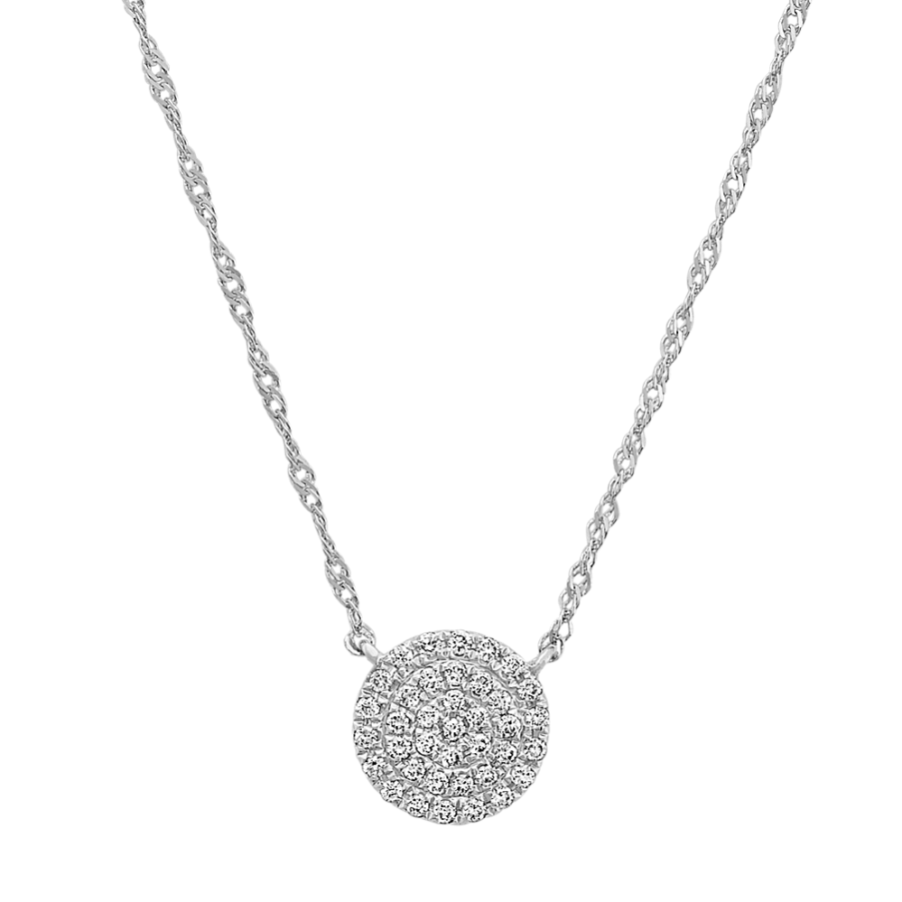 Diamond Circle Cluster Necklace in 14k White Gold (18'')