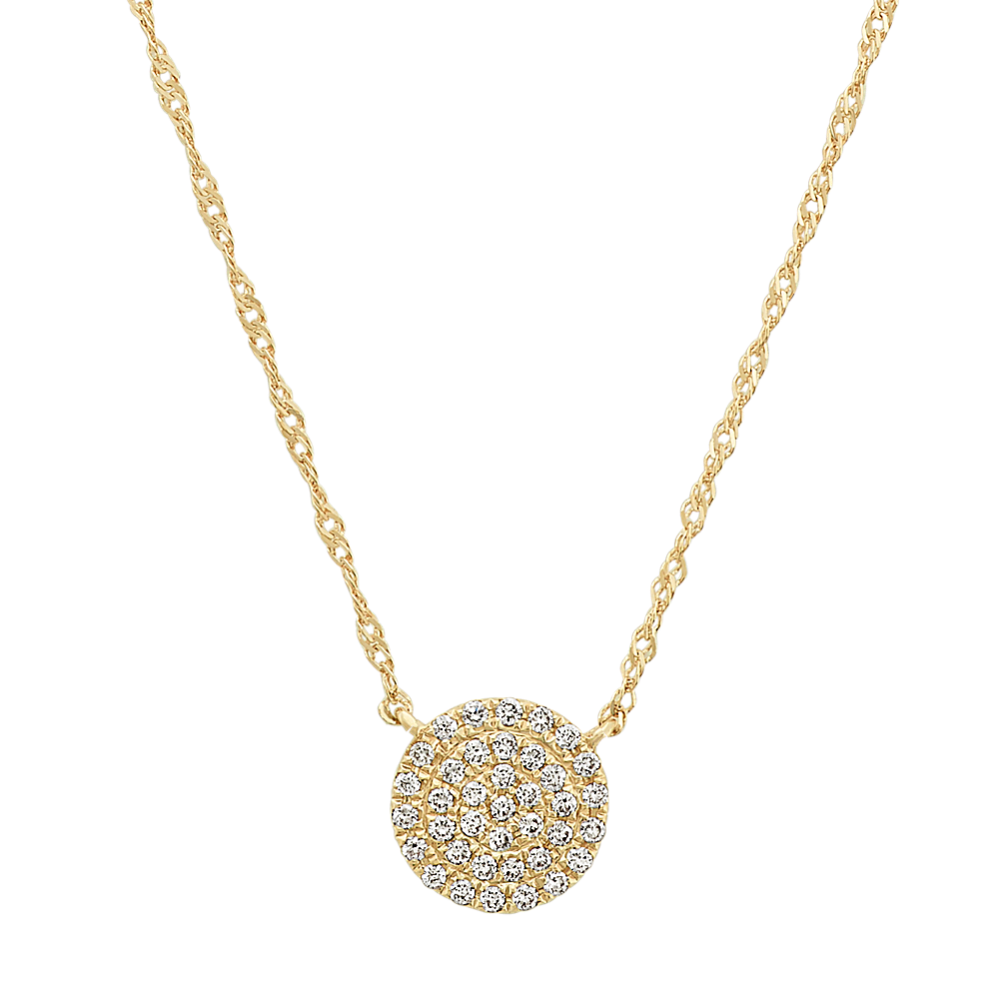 Diamond Circle Cluster Necklace in 14k Yellow Gold (18'')