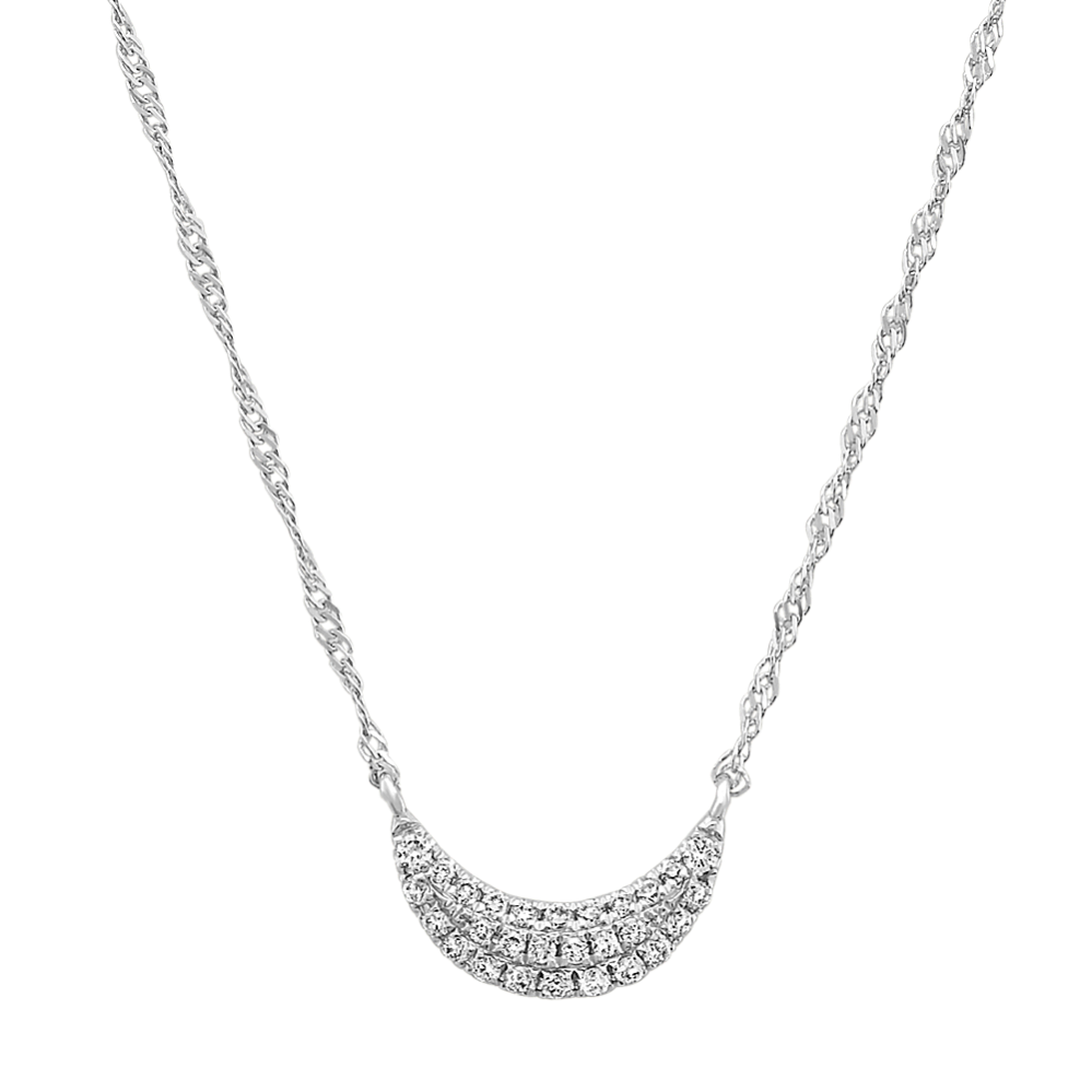 Diamond Crescent Moon Cluster Necklace in 14k White Gold (18 in)