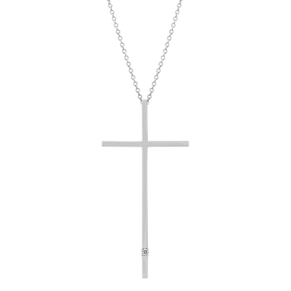 Diamond Cross Pendant in 14K White Gold (18 in)