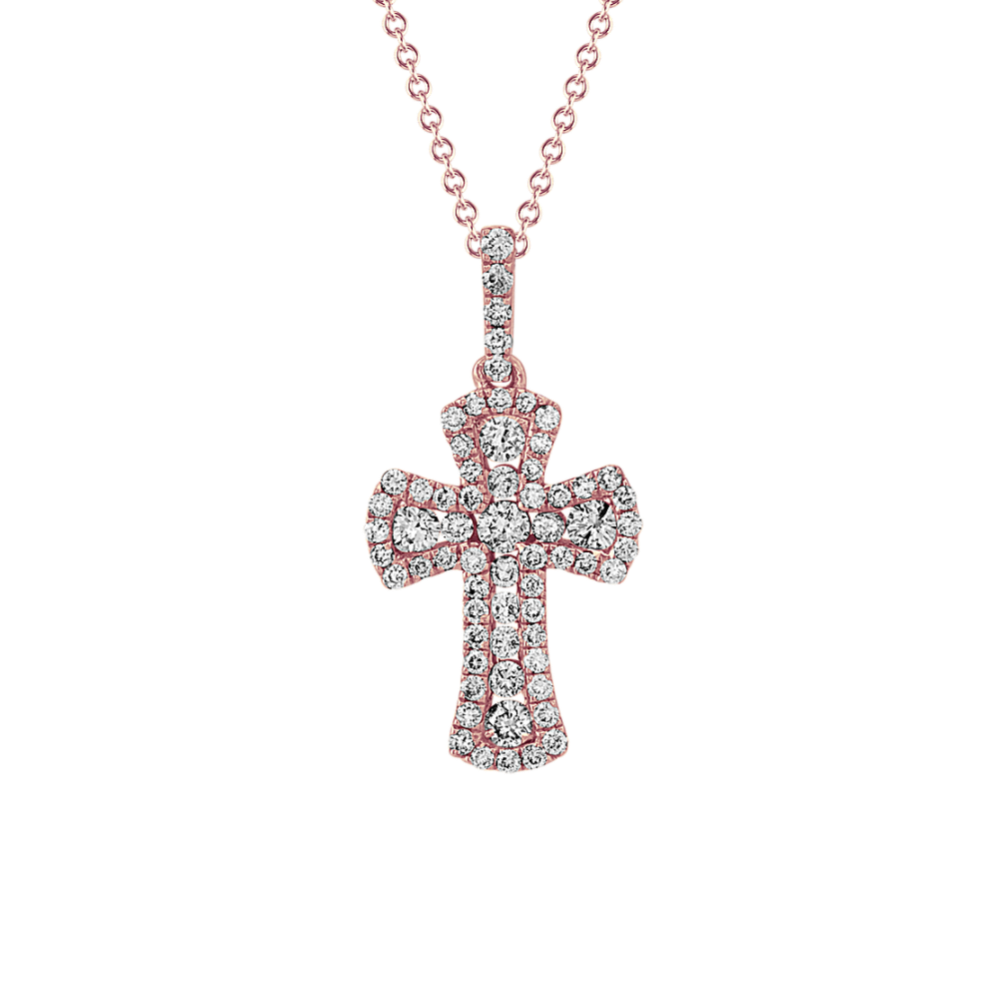 Diamond Cross Pendant in 14k Rose Gold (18 in)