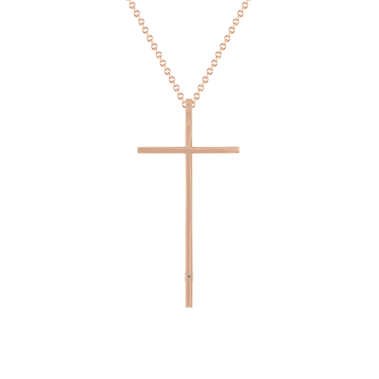 Natural Diamond Cross Pendant in 14k Rose Gold (18in)