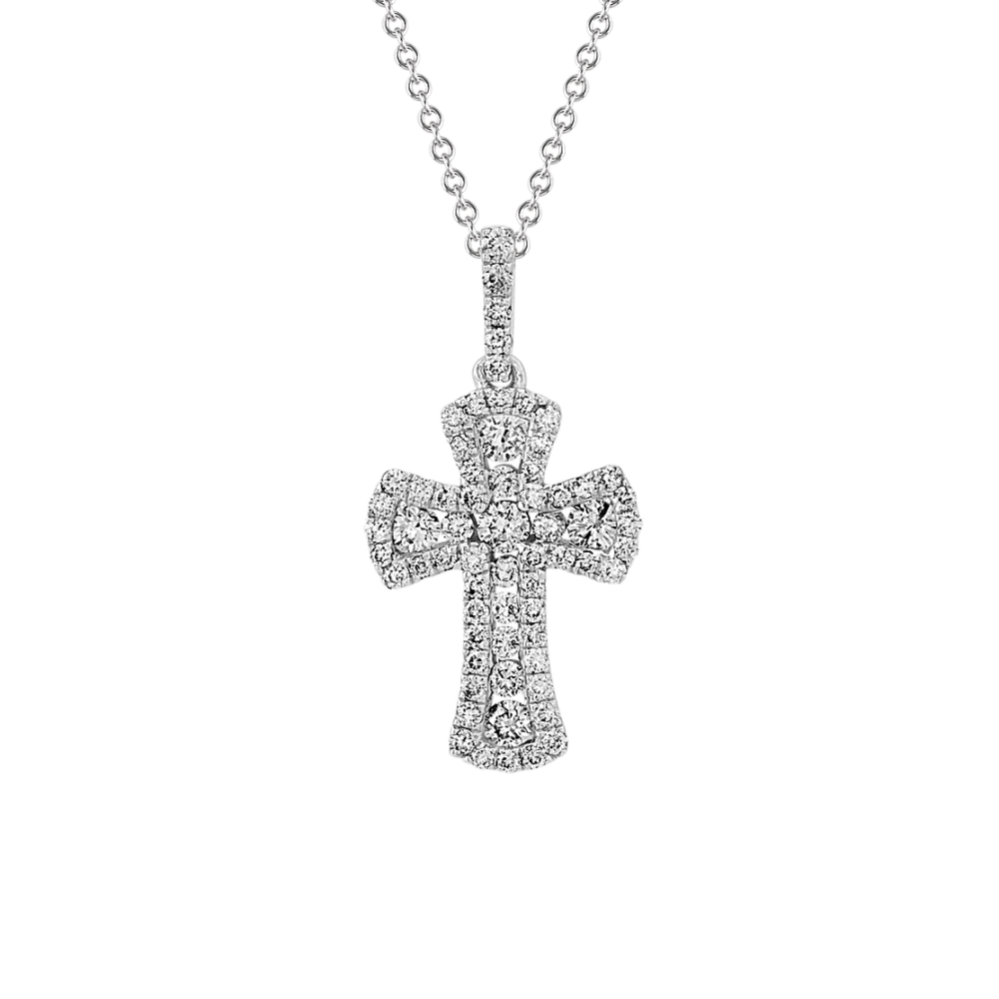 Diamond Cross Pendant in 14k White Gold (18 in)