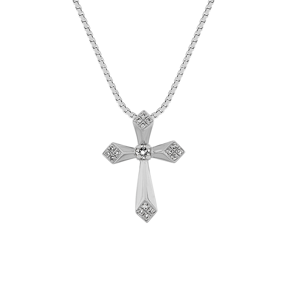 Natural Diamond Cross Pendant in Sterling Silver (20 in)