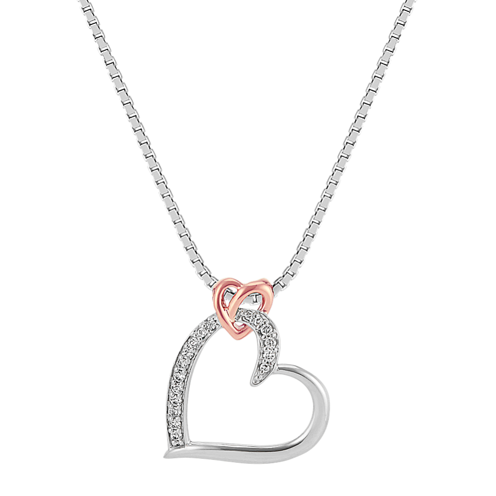Diamond Double Heart Pendant in Sterling Silver and 14k Rose Gold (18 in)