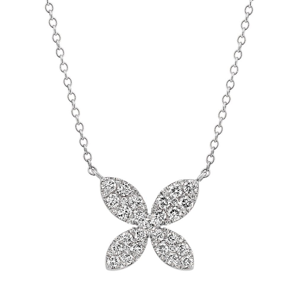 Diamond Floral Necklace in 14k White Gold (18'')