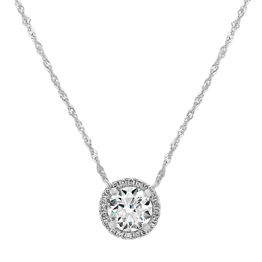 Diamond Halo Necklace in 14k White Gold (18 in)