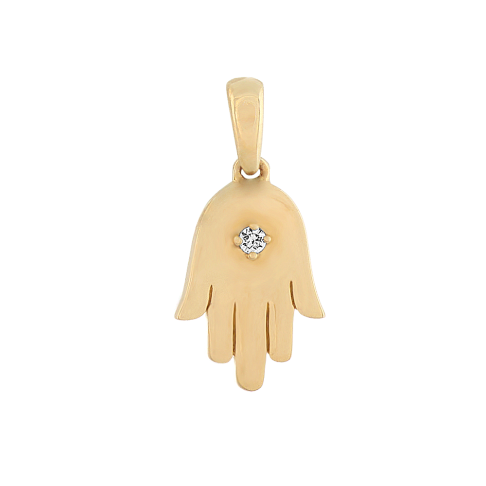 Diamond Hamsa Hand Charm in 14k Yellow Gold