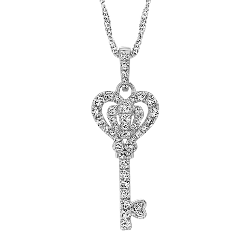 Diamond Heart Key Pendant (18'')
