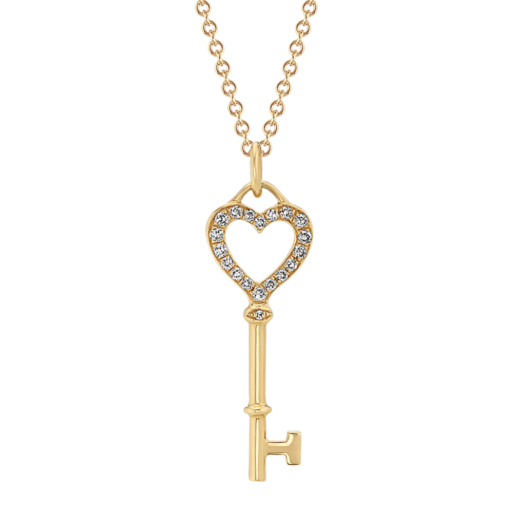 Diamond Heart Key Pendant (22'')