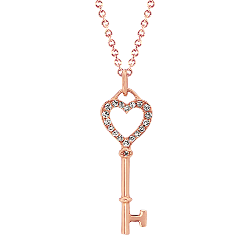 Diamond Heart Key Pendant in 14k Rose Gold (22'')