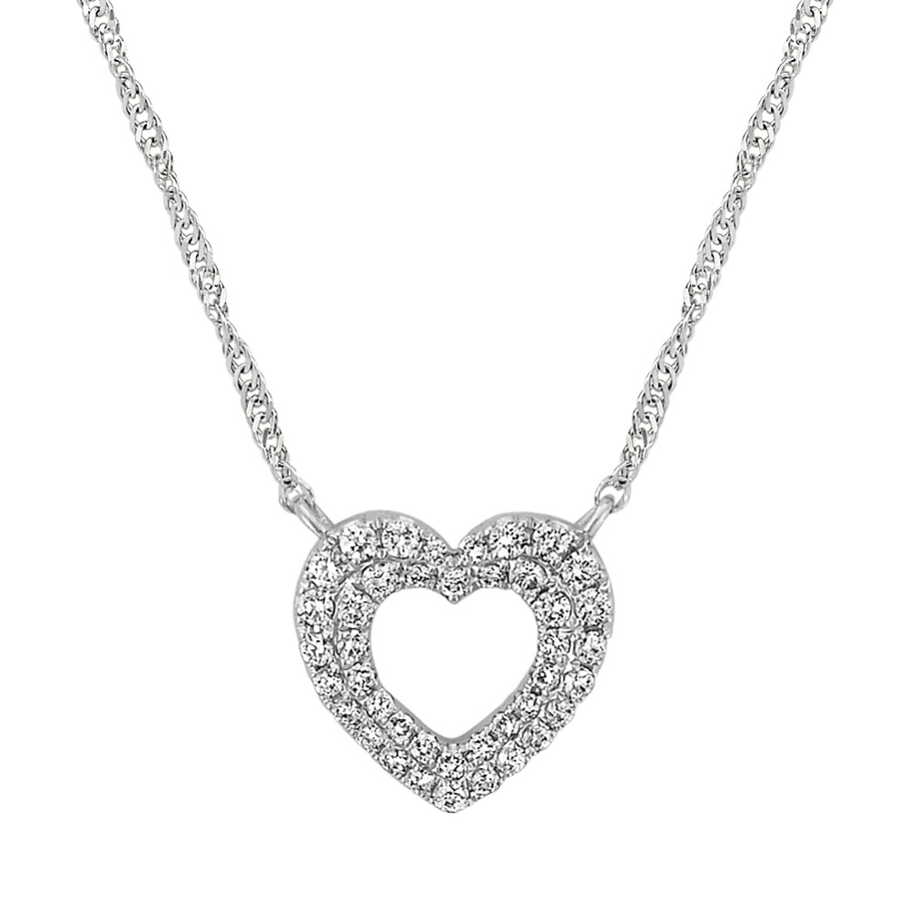 Diamond Heart Necklace in 14k White Gold (18'')