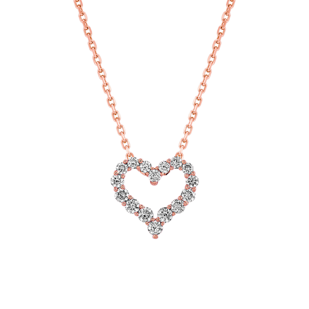 Diamond Heart Pendant in 14K Rose Gold (18'')