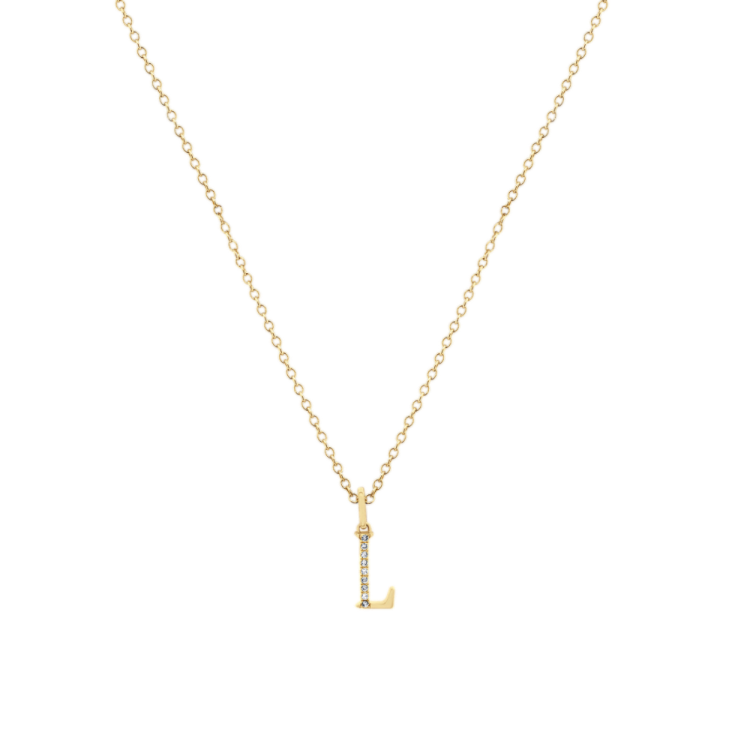 Natural Diamond L Pendant in 14k Yellow Gold (18 in)
