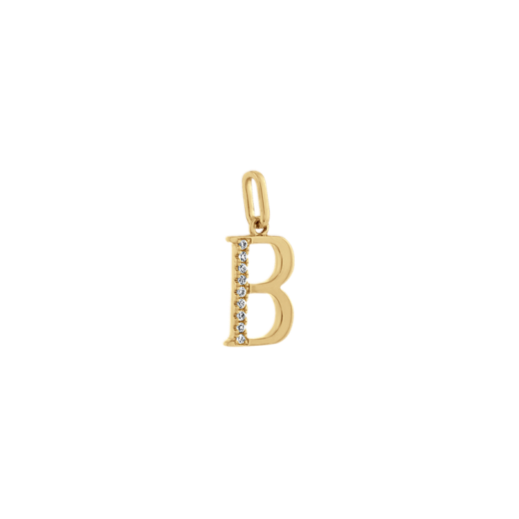 Natural Diamond Letter B Charm in 14k Yellow Gold