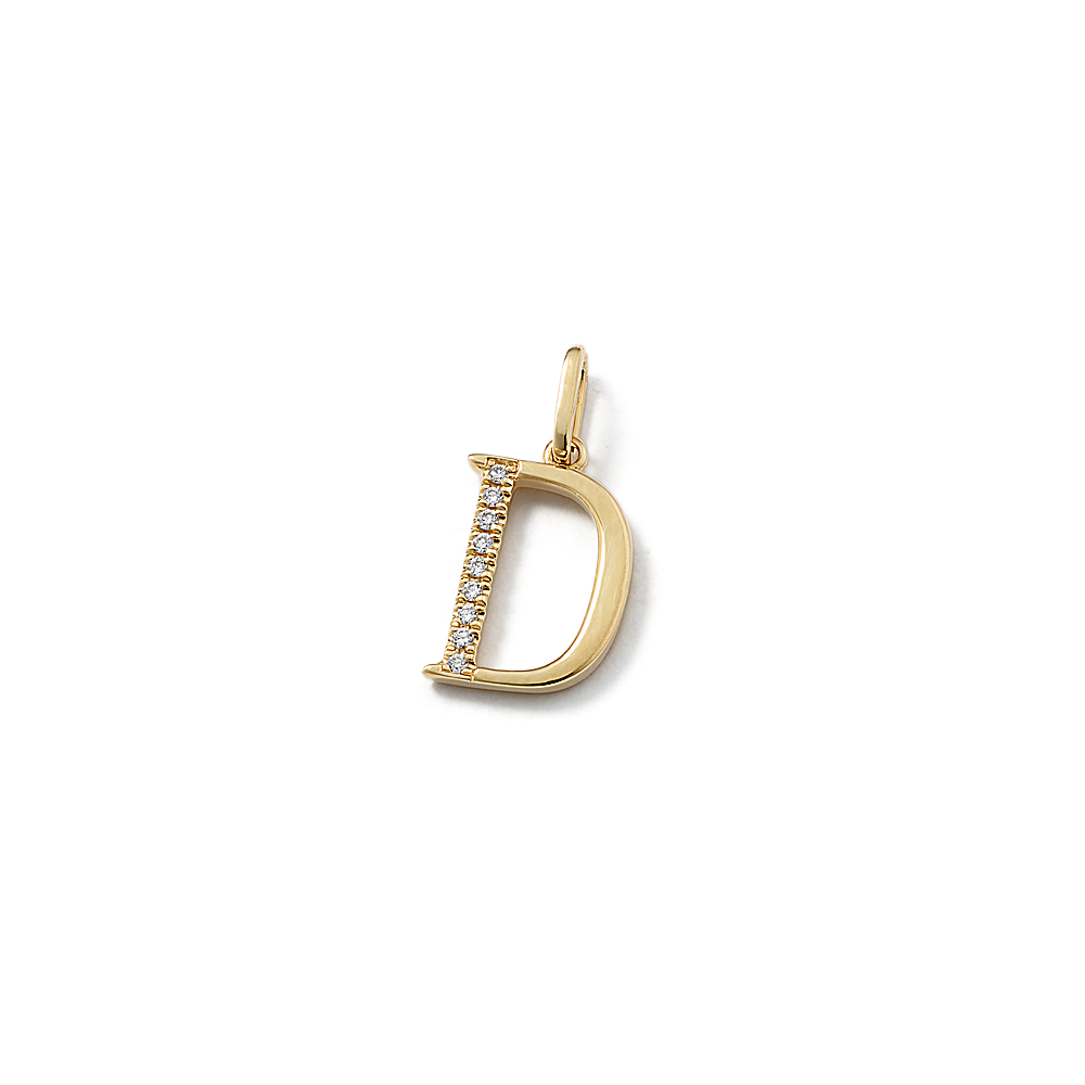 Diamond Letter D Charm in 14k Yellow Gold