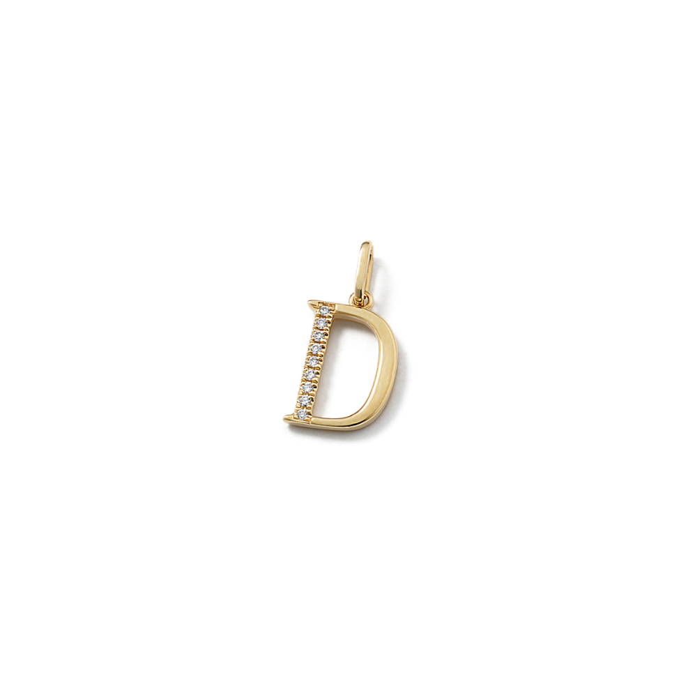 Diamond Letter D Charm in 14k Yellow Gold