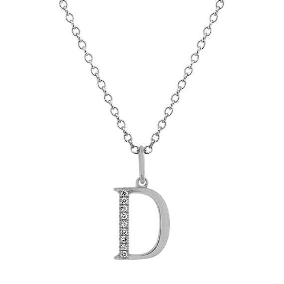Diamond Letter D Pendant in 14k White Gold (18 in)