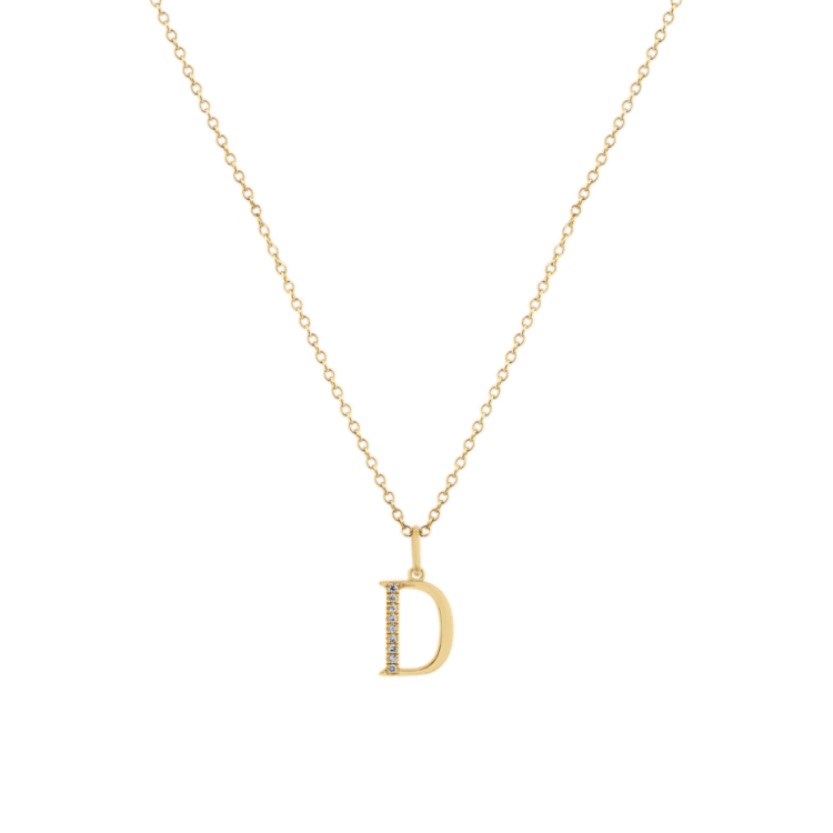 Natural Diamond Letter D Pendant in 14k Yellow Gold (18 in)