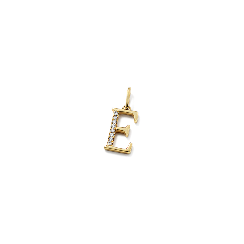 Natural Diamond Letter E Charm in 14k Yellow Gold