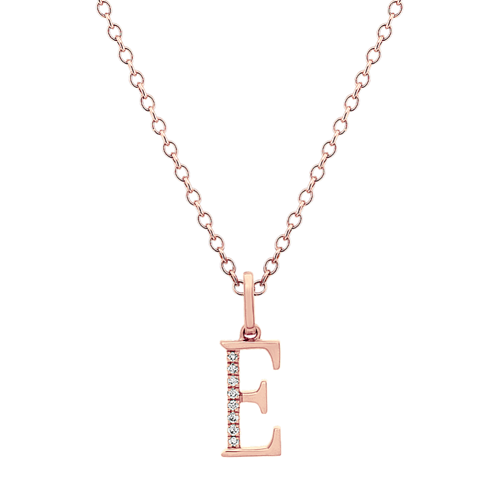 Diamond Letter E Pendant in 14k Rose Gold (18'')