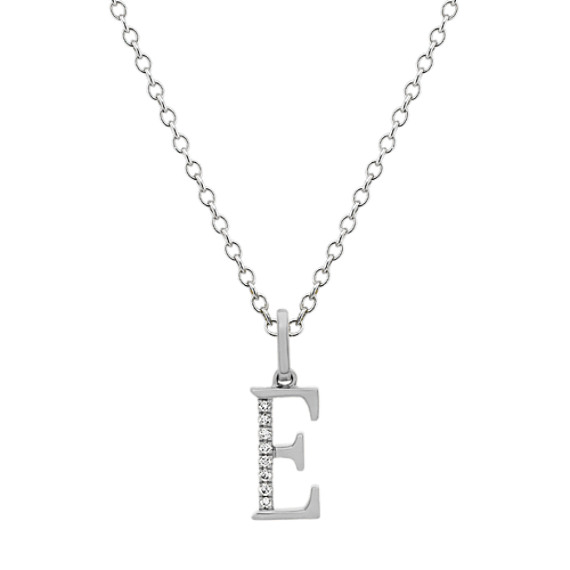 Diamond Letter E Pendant in 14k White Gold (18 in)