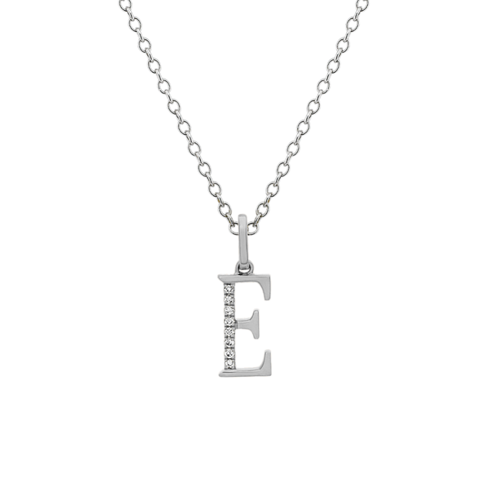 Diamond Letter E Pendant in 14k White Gold (18'')