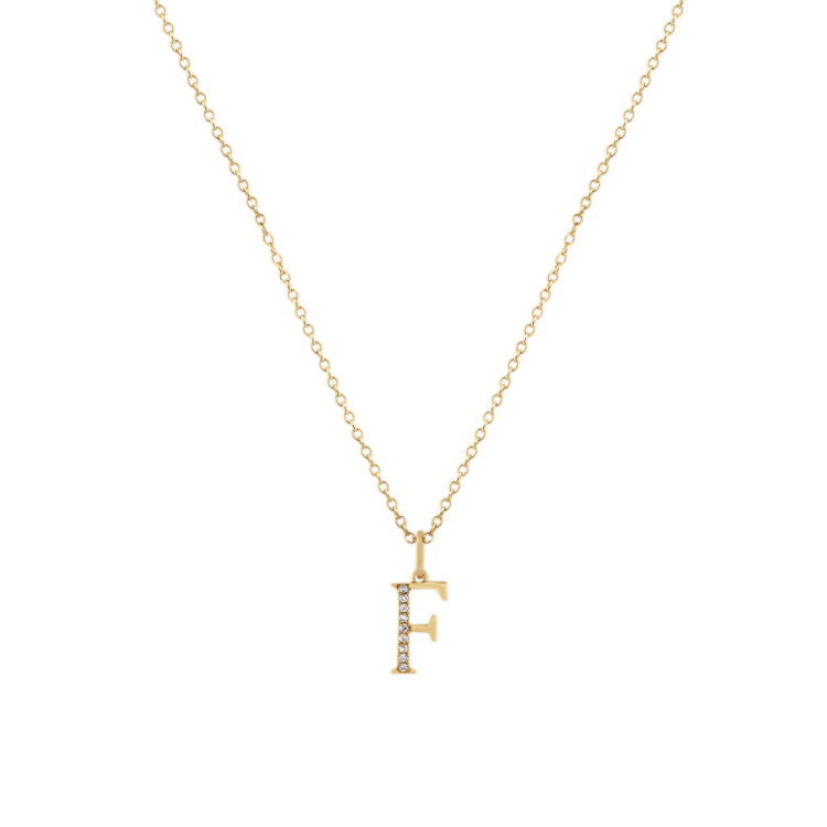 Natural Diamond Letter F Pendant in 14k Yellow Gold (18 in)