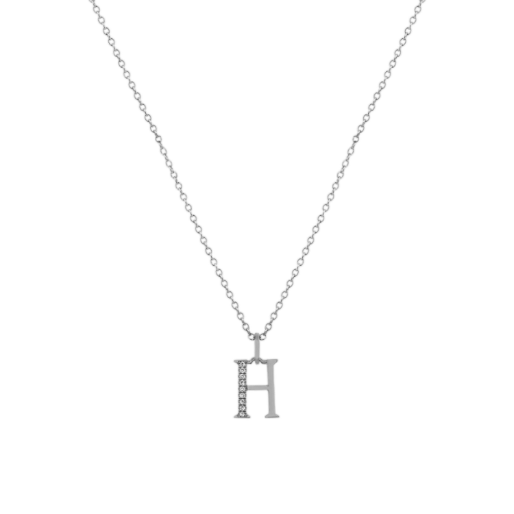 Natural Diamond Letter H Pendant in 14k White Gold (18 in)