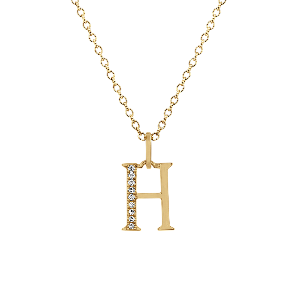 Natural Diamond Letter H Pendant in 14k Yellow Gold (18 in) Shane Co.