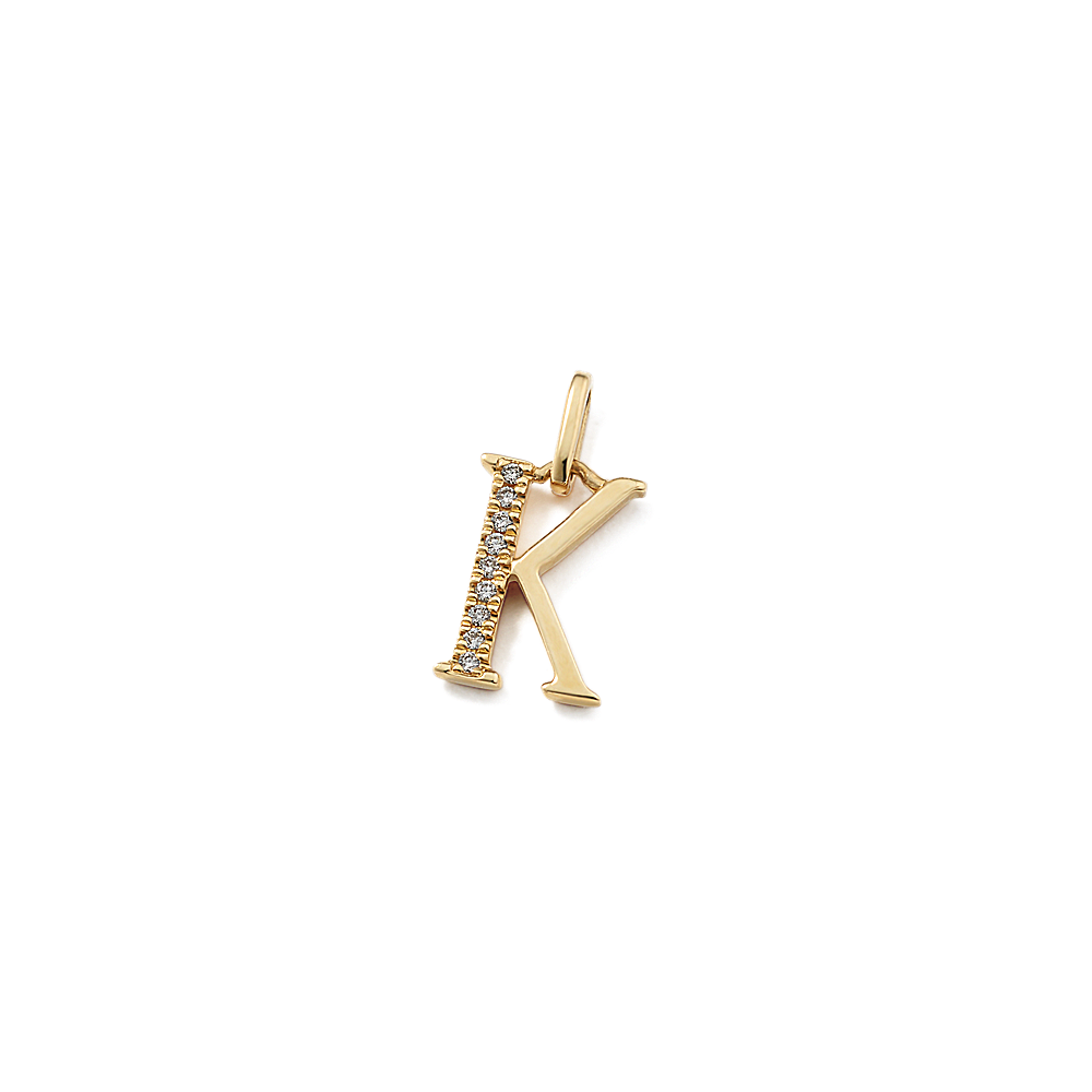 Natural Diamond Letter K Charm in 14k Yellow Gold