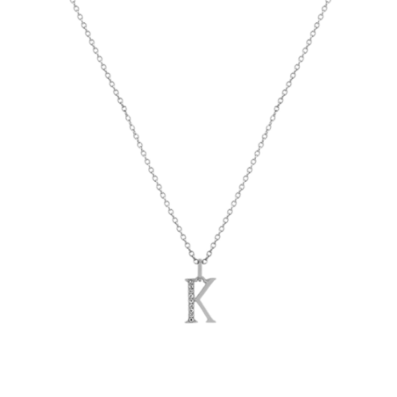Diamond Letter K Pendant in 14k White Gold (18 in) Shane Co.