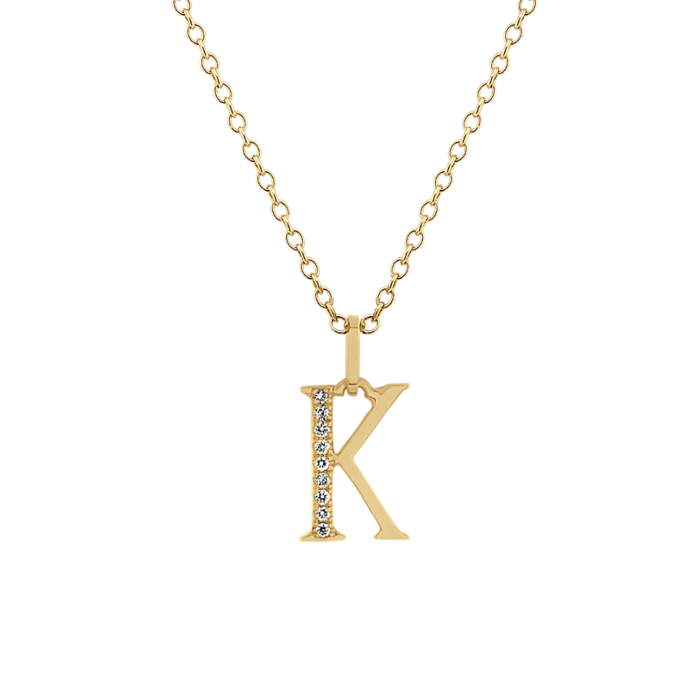 Natural Diamond Letter K Pendant in 14k Yellow Gold (18 in)