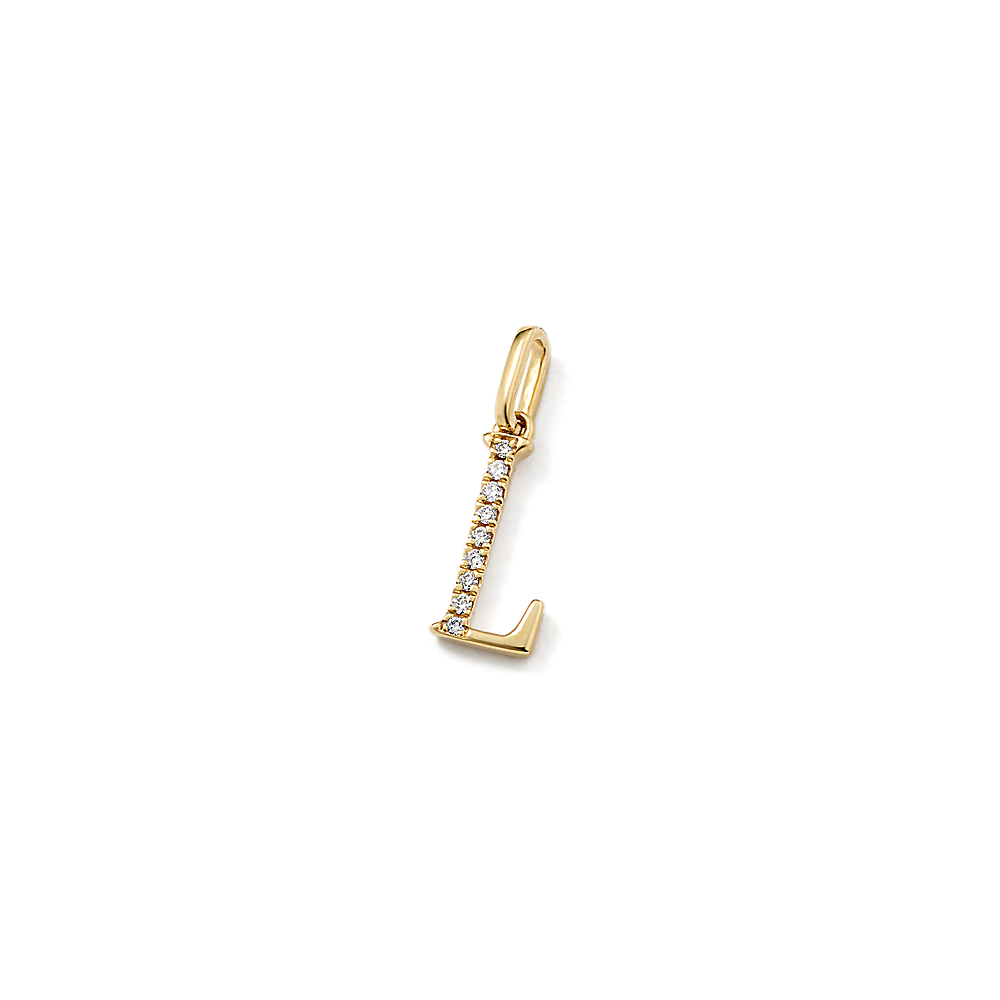 Natural Diamond Letter L Charm in 14k Yellow Gold
