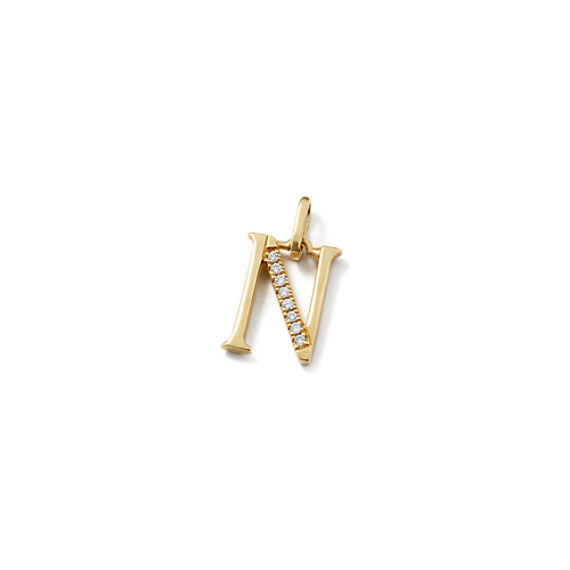 Diamond Letter N Charm in 14k Yellow Gold